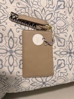 Beige Wristlet Clutch with Removable Strap